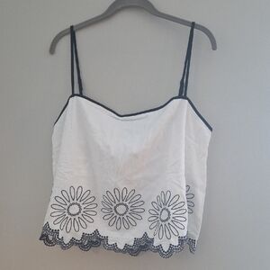 Francesca's Collections White Camisole with Black Floral Embroidery
